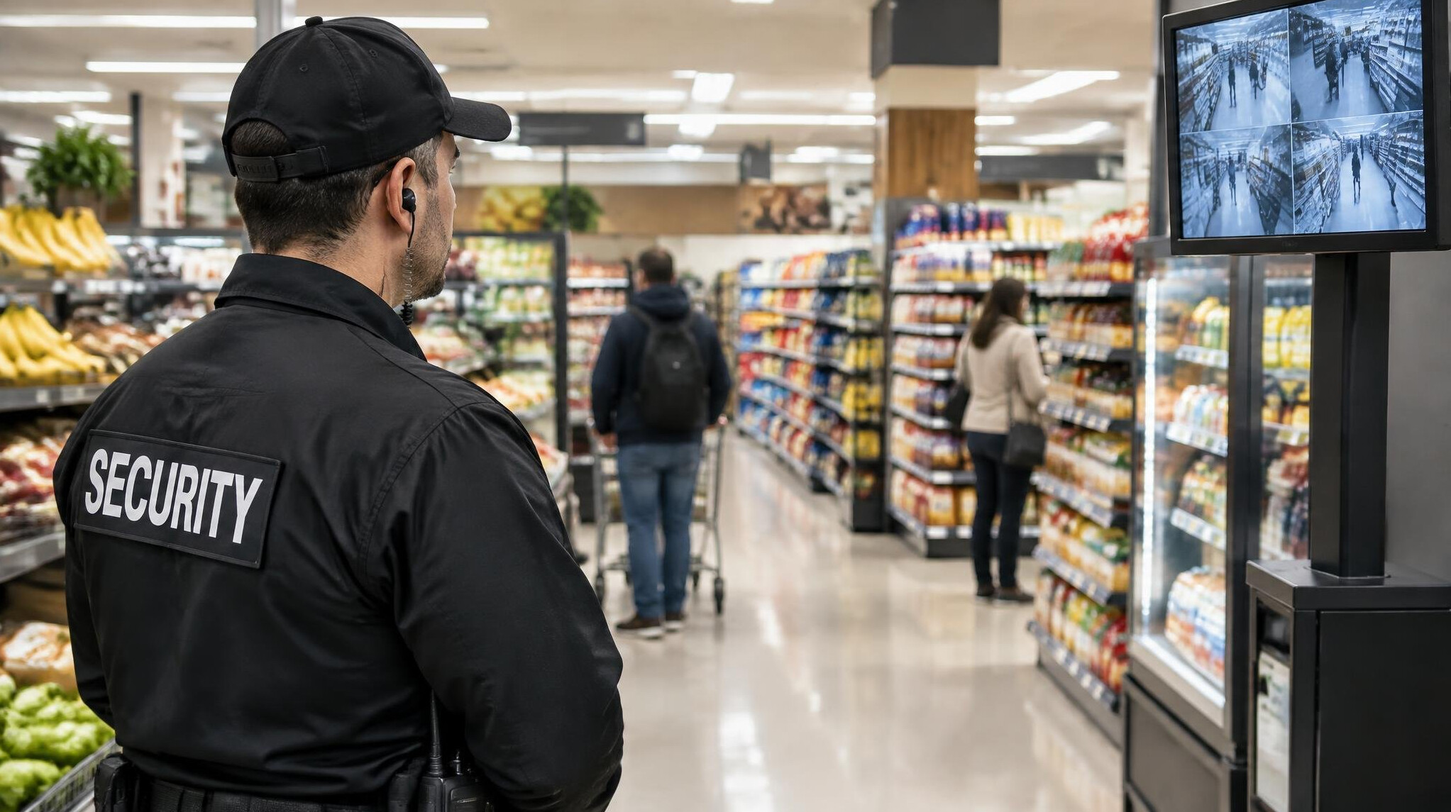 supermarket security guard watching