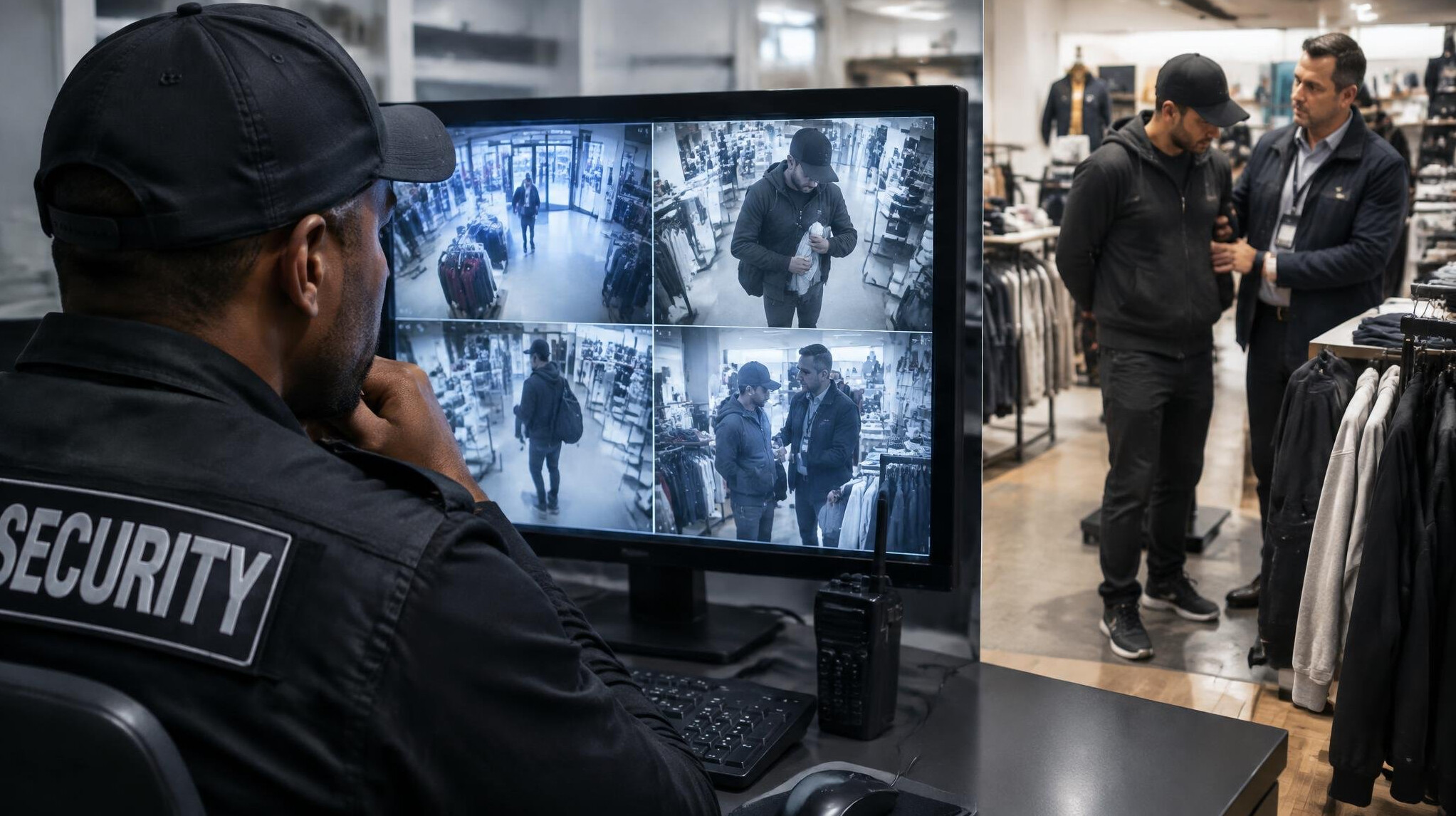 store security guard watching cameras